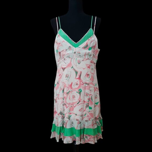 Kenzie Y2K Vintage All Silk Floral Lace Strappy Babydoll Dress Tiered Ruffles 14 - Picture 1 of 10